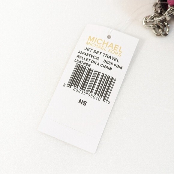 MICHAEL Michael Kors Jet Set Travel Deep Pink Leather Chain Wallet - Picture 7 of 14